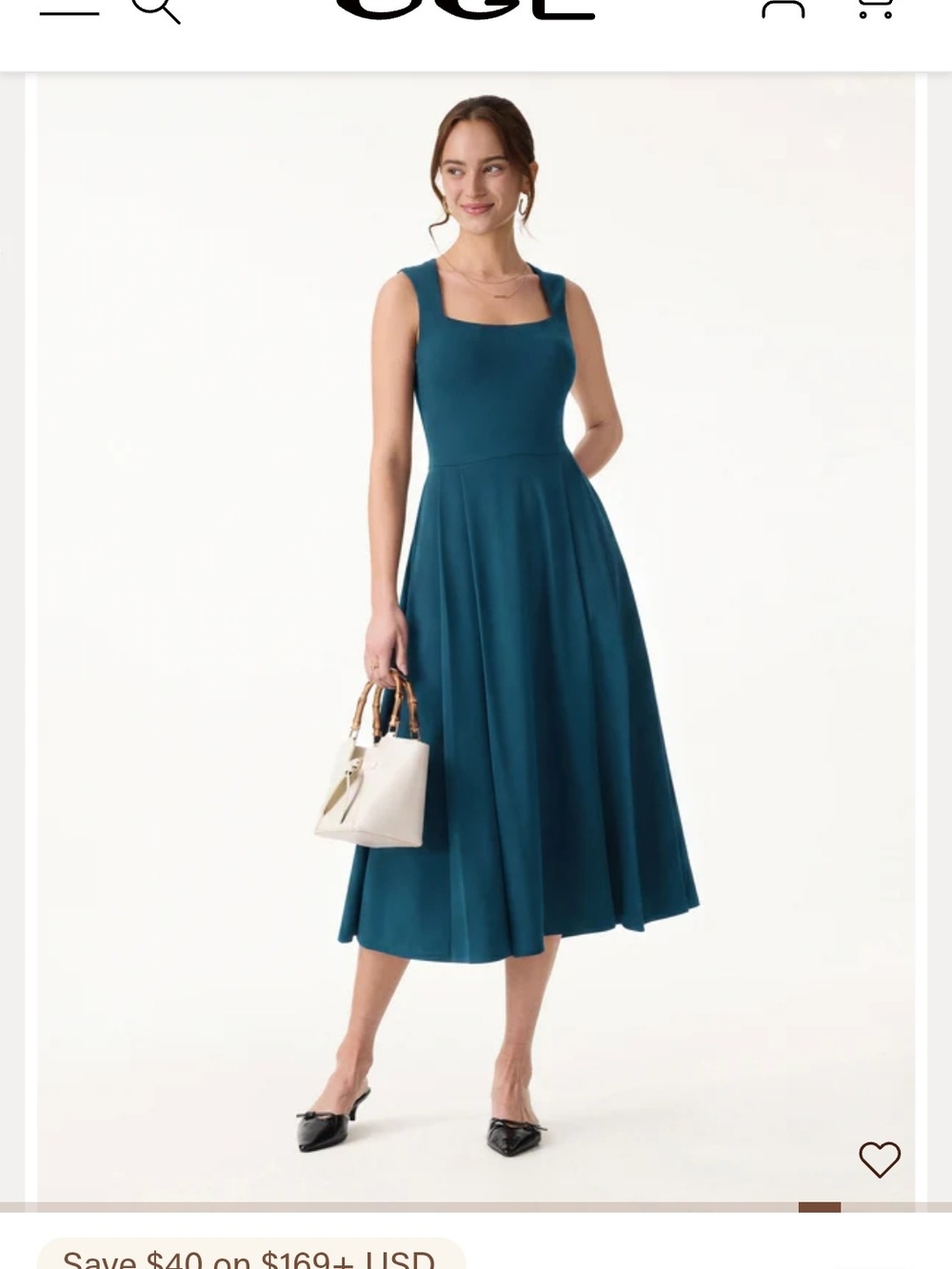 Teal Square-Neck Midi Dress